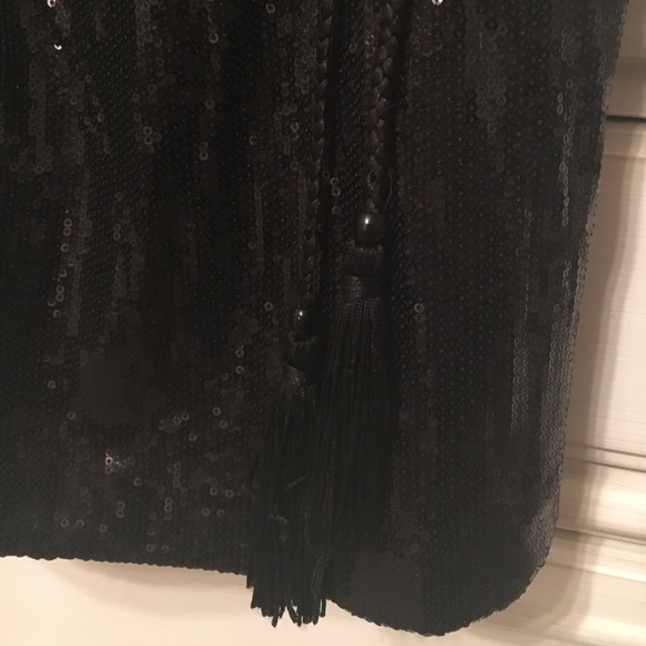 WHBM Sequin Faux Wrap dress in black lined 6 - Picture 3 of 3