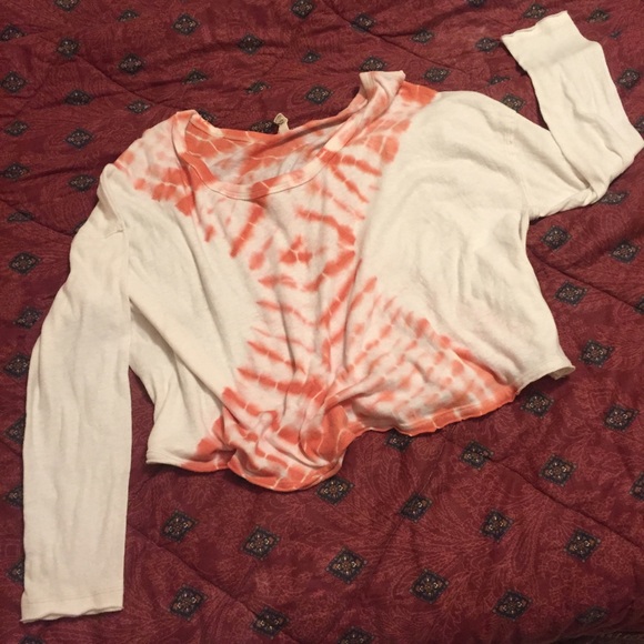 FP lightweight cropped peach tie dye top