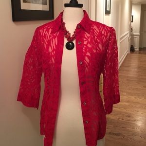 Beautiful burn out design red blouse!