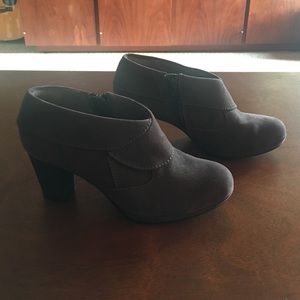 Clarks dark gray suede heeled boots