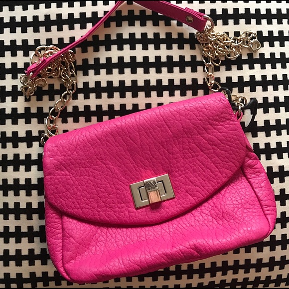 Hot Pink Faux Leather Crossbody Purse - Picture 2 of 4