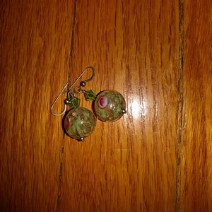 Gold Speckled Glass Rose Painted Earrings