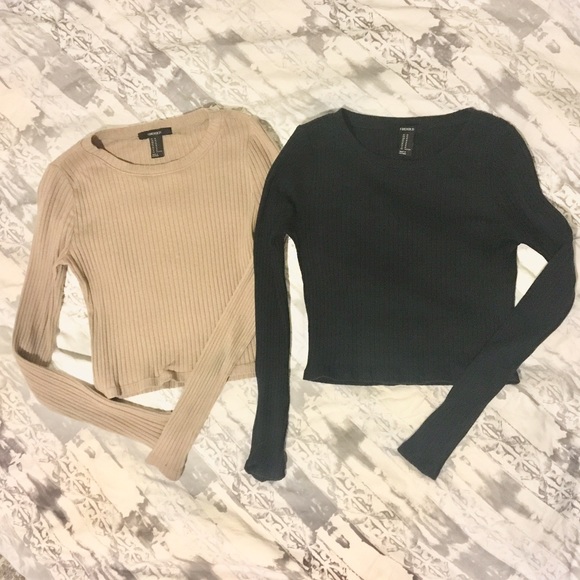 Forever 21 ribbed long sleeve crop tops bundle