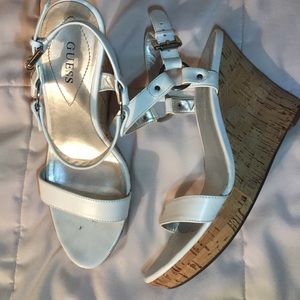 White wedge strappy heels