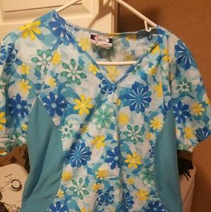 Floral bright scrub top