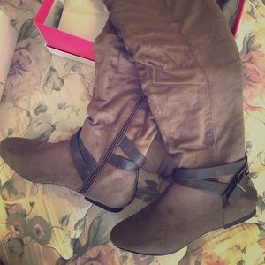 JustFab tall suede flat boots