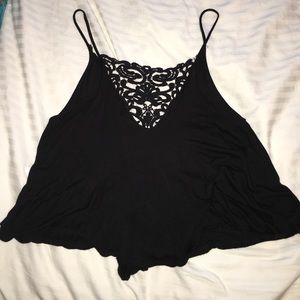 Black tank top with lace detailing on the back