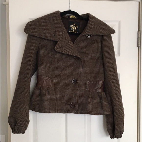 Mackage Brown wool cropped pea coat