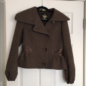 Mackage Brown wool cropped pea coat