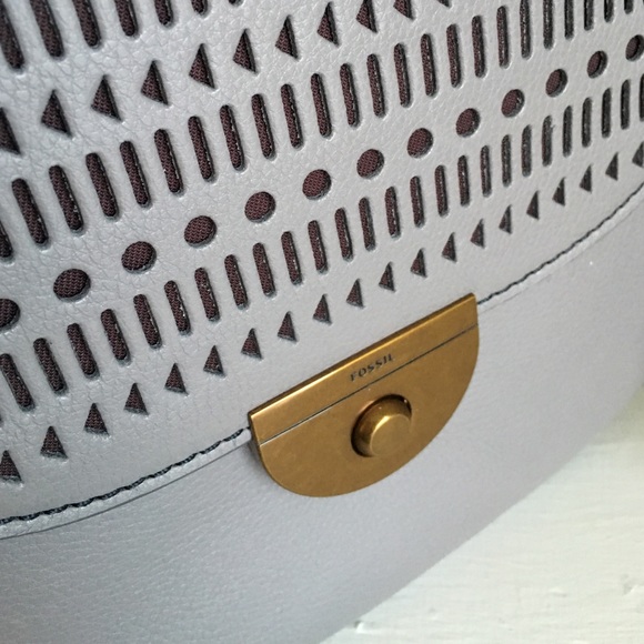 Fossil Grey EMI Leather Saddle Bag crossbody NWT - Picture 4 of 4