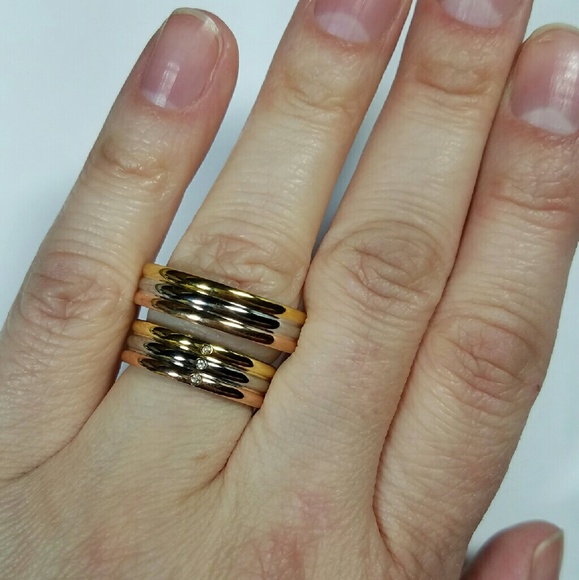 Tri Color Couples Diamond Wedding Band Set - Picture 2 of 4