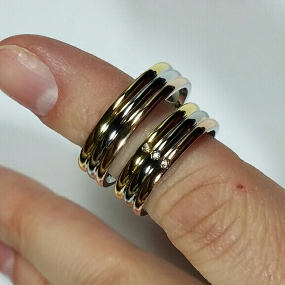 Tri Color Couples Diamond Wedding Band Set - Picture 3 of 4