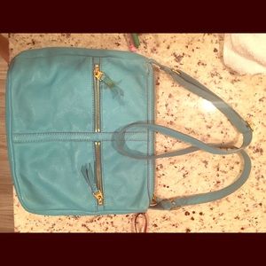 Fossil leather turquoise cross body bag