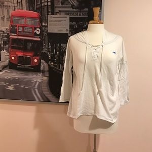 White Hollister hockey lace light sweatshirt
