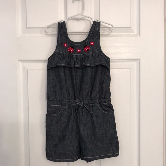 Gymboree Girls Denim Ladybug Romper Size 6, EUC