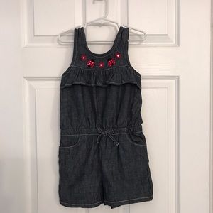 Gymboree Girls Denim Ladybug Romper Size 6, EUC