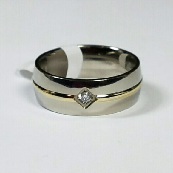 Two Tone Diamond Titanium Band Ring