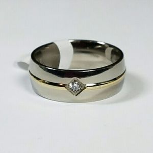 Two Tone Diamond Titanium Band Ring