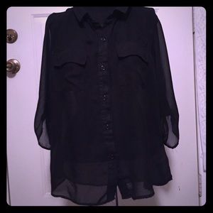 Sheer black 3/4 sleeve button up
