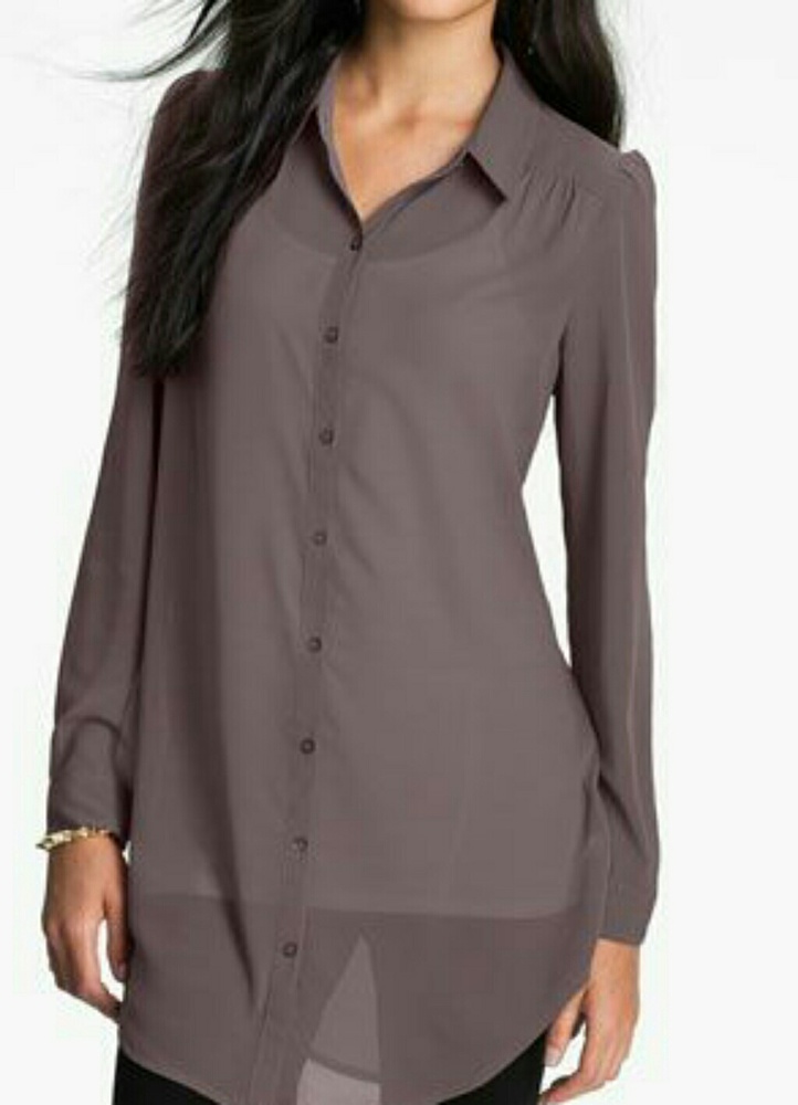 Frenchi semi sheer chiffon purple button up tunic