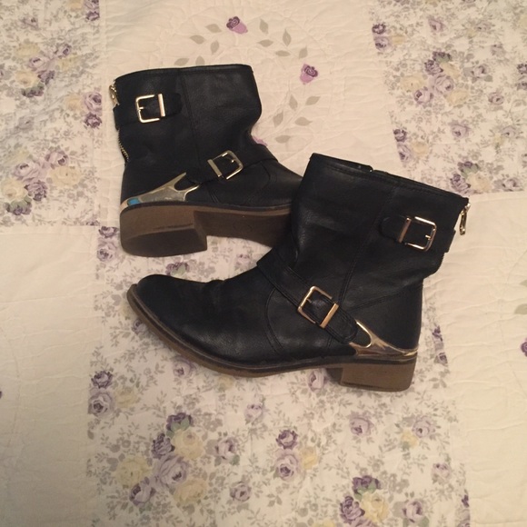 Pleather Black Motorcycle Boots