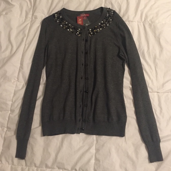 gray beaded cardigan