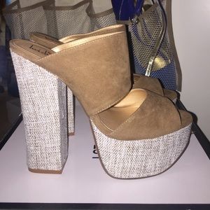 Brown Suede High Heel Mules
