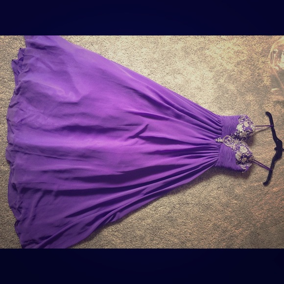 Strapless Purple Crystal Formal Gown