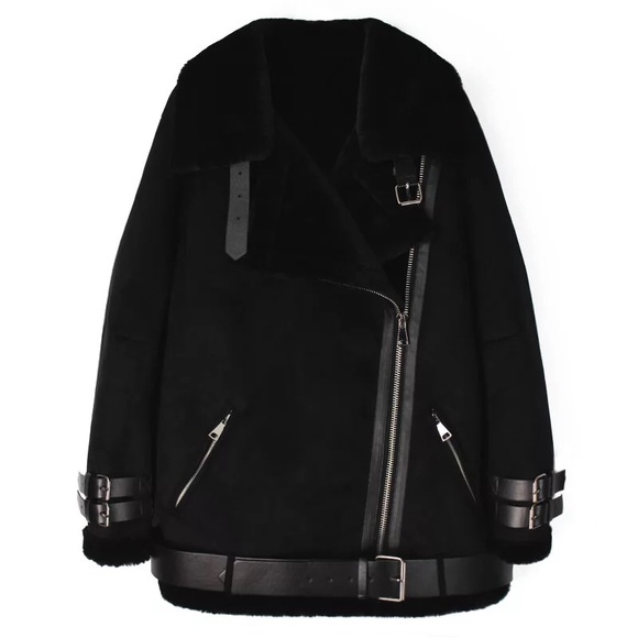 Brand new black fur biker jacket