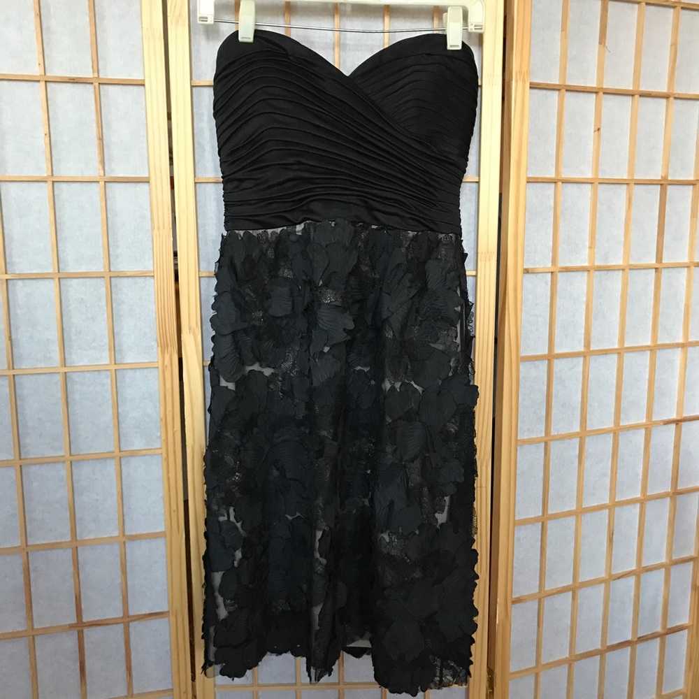 Black flower appliqué BCBGMaxAzria cocktail dress