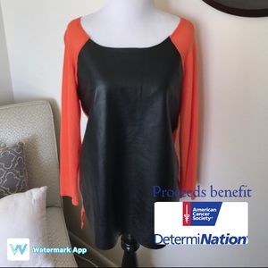 Striking Long Sleeve Orange and Faux Black Leather