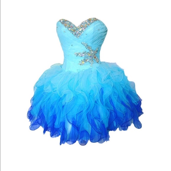 Blue Ombré Rhinestone Short Formal Dress