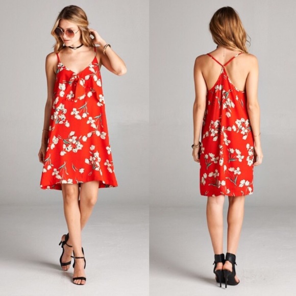 NWT || Red Floral Strappy Tank Midi Dress - Picture 2 of 4