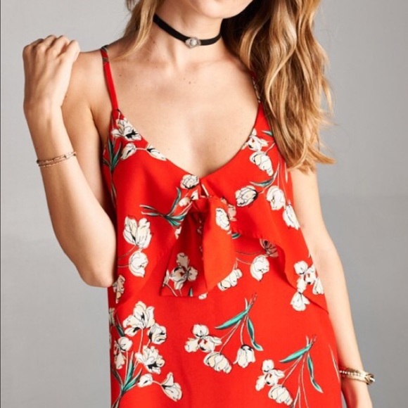 NWT || Red Floral Strappy Tank Midi Dress - Picture 3 of 4