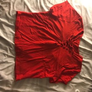 red cropped lace up top