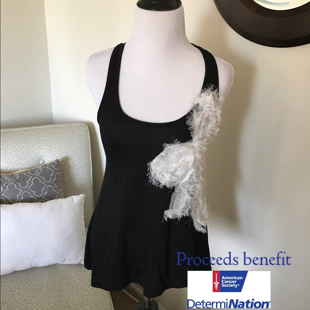 Black Racer Back Loose Tank w/ White Flower Detail