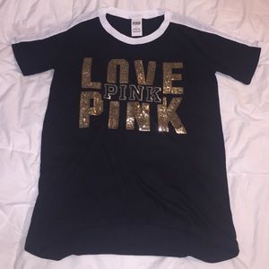 PINK sparkly black t-shirt