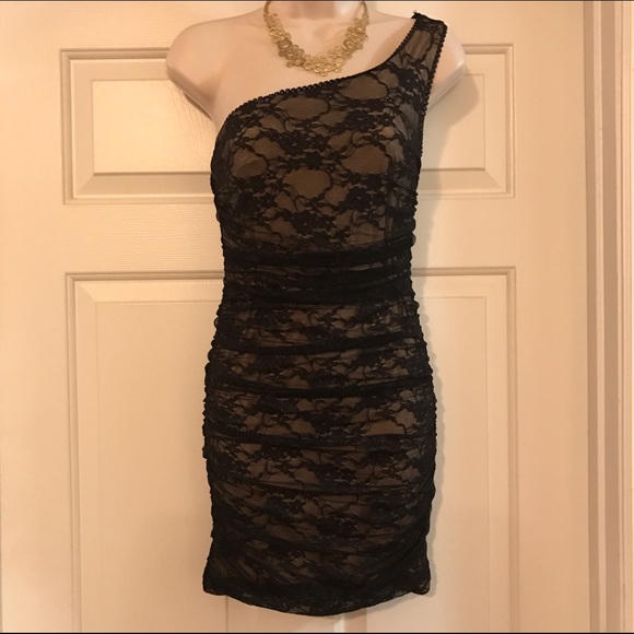 Black and Tan lace one shouldered dress