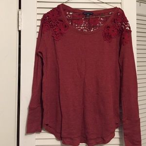Cutout crochet thermal shirt NWOT