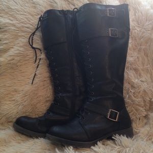 Black Lace Up Knee High Boots 6
