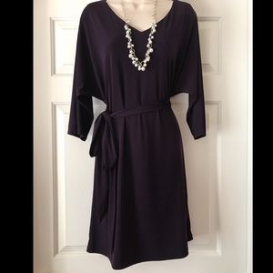 Plum colored 3/4 length sleeve dress with v neck