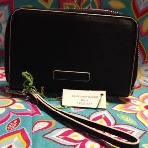 Vera Bradley faux leather wristlet black