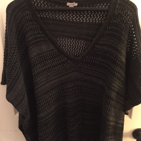 Ecote Charcoal Knit Fringe Poncho - Picture 2 of 3