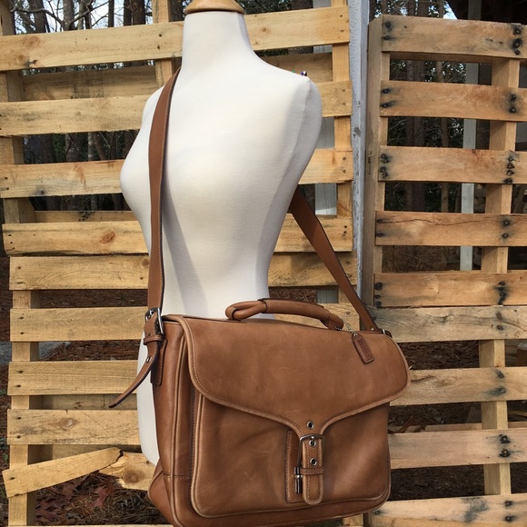 Vintage Coach British Tan Leather Messenger Bag