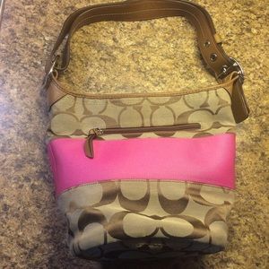 NWOT Coach Signature Pink Stripe Duffle Bucket Bag