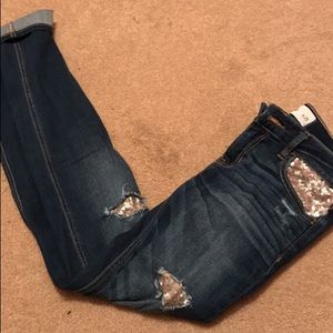 Gold Sequin Destroyed Jeans