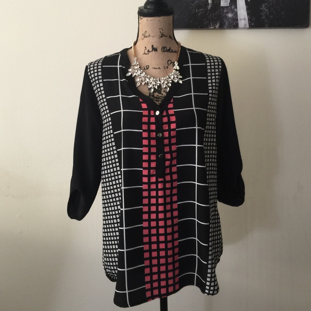 Black white and pink button up, never worn.