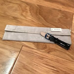 New Michele Black Leather 18mm Watch Strap