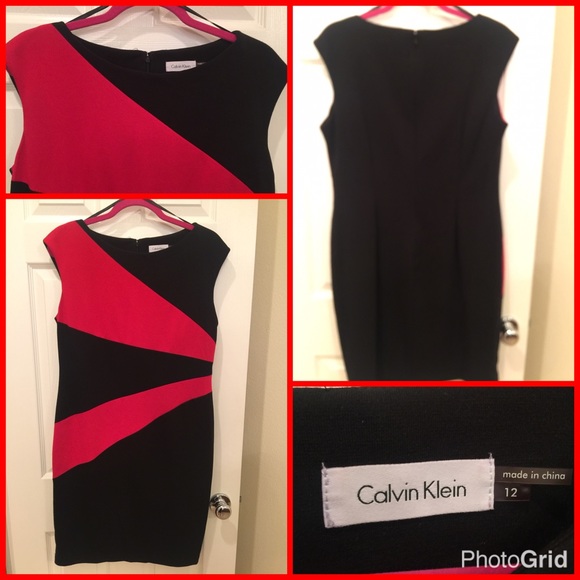 Calvin Klein Sleeveless Dress Black and Red Sz 12