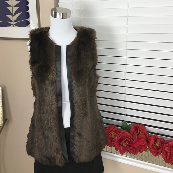 Faux Fur Vest with leather trim